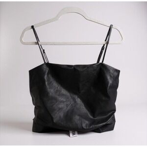 WAYF x Jourdan‎ Sloane Black Faux Leather Ruched Cami Tank Top